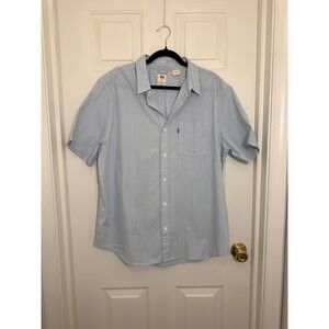 Levis Mens XL Light Blue White Pinstripe Short Sleeve Button Down Shirt Standard
